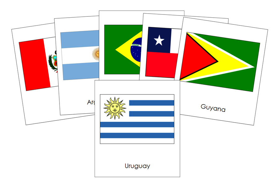 Flags of South America 3-Part Continent Cards - Montessori Print Shop Digital Download