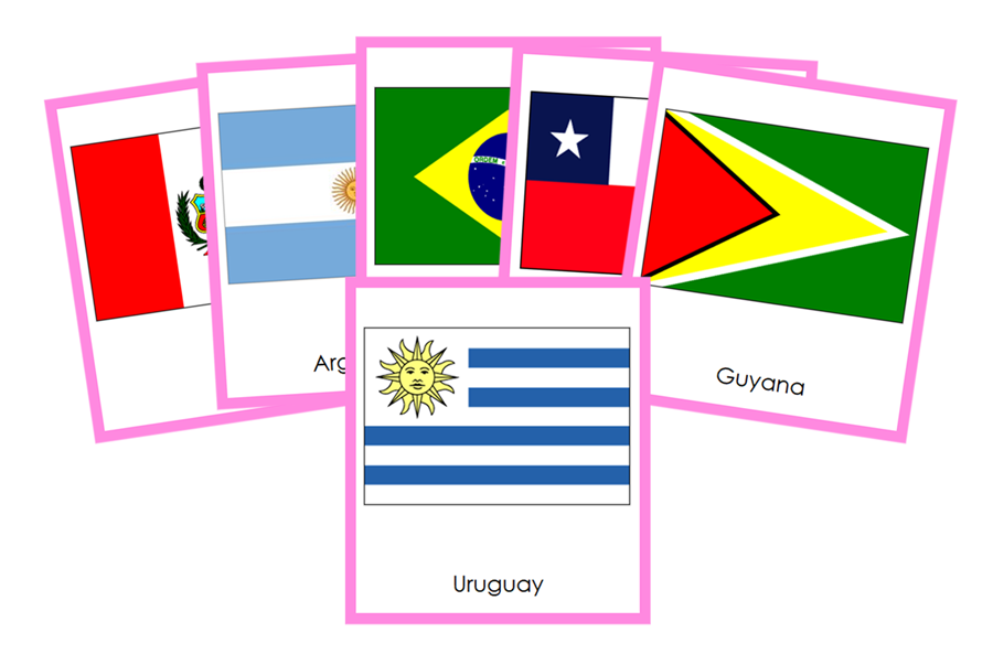 Flags of South America 3-Part Continent Cards - Montessori Print Shop Digital Download