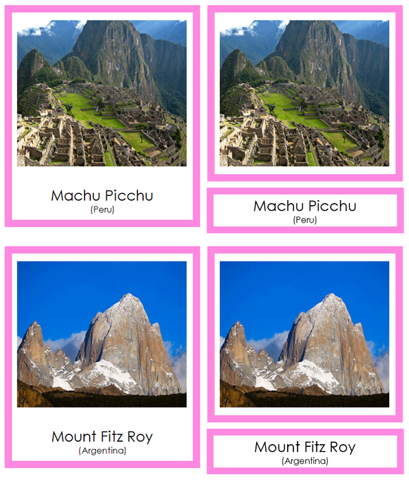 Landmarks of South America 3-Part Cards (color-coded) - Montessori Print Shop Digital Download