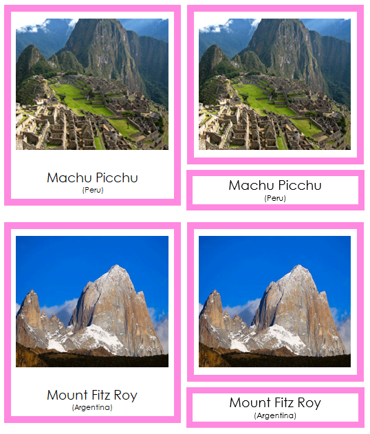 South American Landmarks (color-coded) - Montessori continent cards