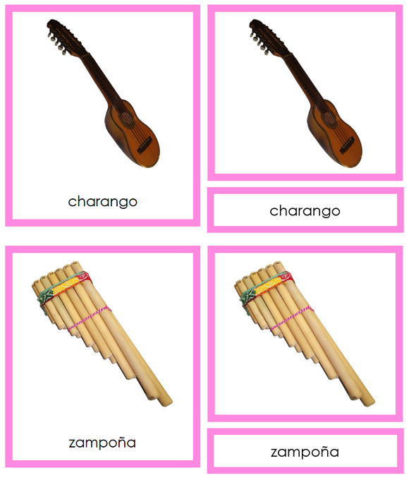Musical Instruments of South America 3-Part Cards (color-coded) - Montessori Print Shop Digital Download
