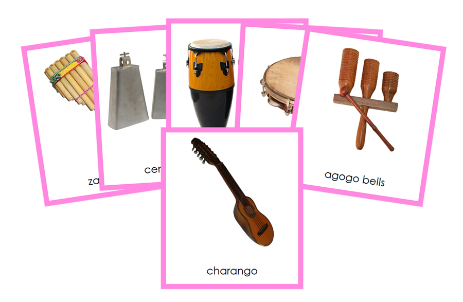 Musical Instruments of South America 3-Part Cards (color-coded) - Montessori Print Shop Digital Download