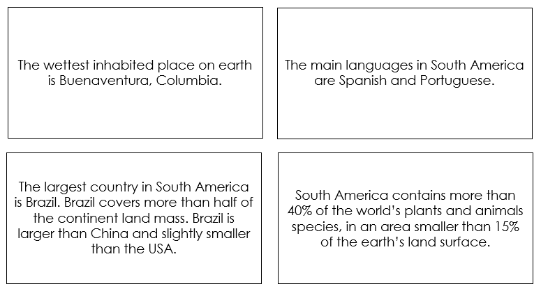 Printable South America Fun Fact Cards - Montessori Print Shop