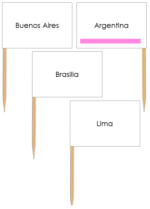 Capital Cities of South America Labels - Pin Map Flags (color-coded) - Montessori Print Shop Digital Download