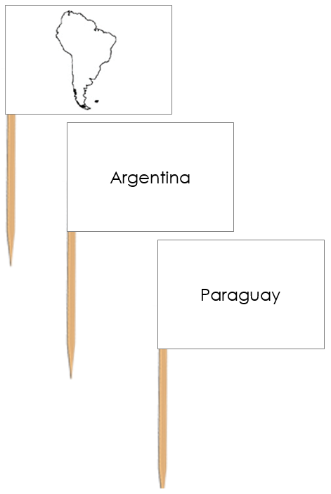 South America Map Labels: Pin Flags - Montessori geography materials