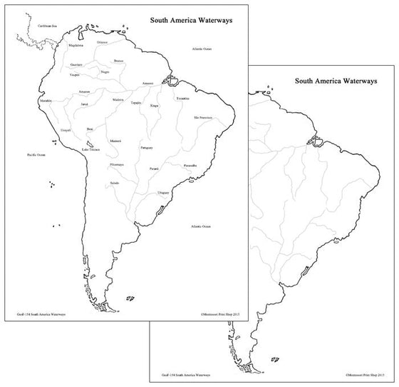 South American Waterways Map - Montessori Print Shop Digital Download