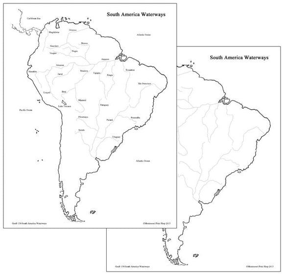 South American Waterways Map - Montessori Print Shop Digital Download