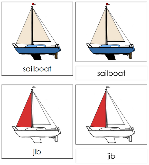 Parts of a Sailboat Nomenclature Cards (red) - Montessori Print Shop Digital Download