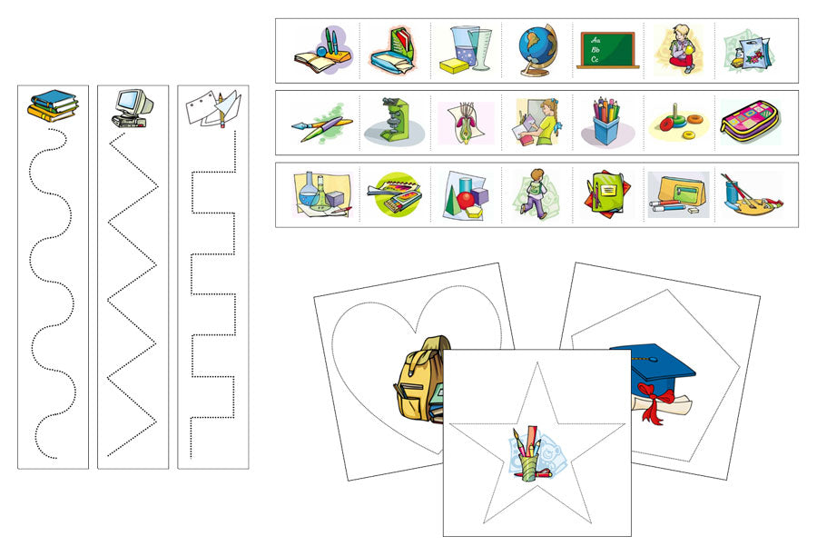 School Items Cutting Work - Preschool Activity - Montessori Print Shop Digital Download