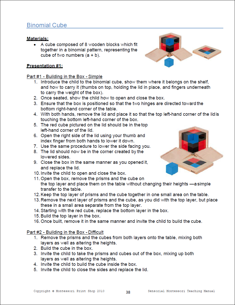 Montessori Binomial Cube Lesson Instructions by Montessori Print Shop