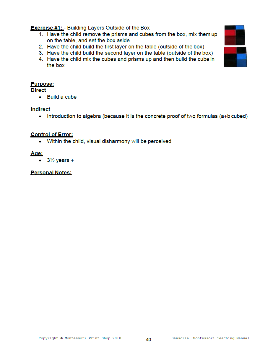 Montessori Binomial Cube Lesson Instructions by Montessori Print Shop