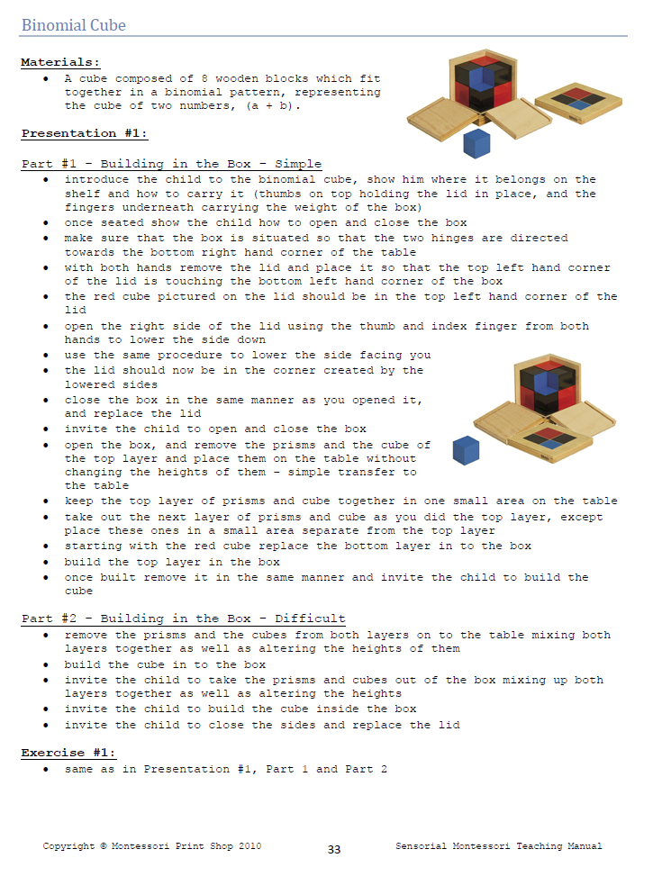 Montessori Binomial Cube sample lesson by Montessori Print Shop