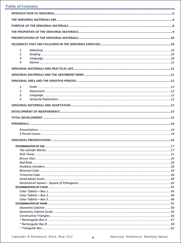 Primary Montessori Sensorial Teaching Manual by Montessori Print Shop