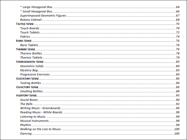 Primary Montessori Sensorial Teaching Manual (Table of Contents) by Montessori Print Shop