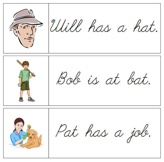 Step 1: Sentence Cards - Set 1 - CURSIVE - Montessori Print Shop Digital Download phonics lesson