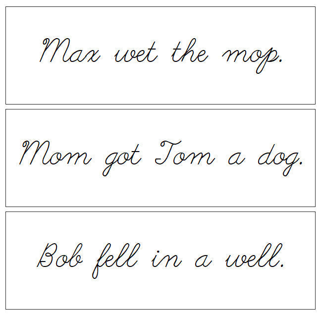 Step 1: Sentence Cards - Set 2 - CURSIVE - Montessori Print Shop Digital Download phonics lesson
