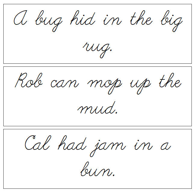 Montessori Step 1 Language Series Bundle - CURSIVE - Phonetic Sentence Cards (set 3) - Montessori Print Shop Phonics Program