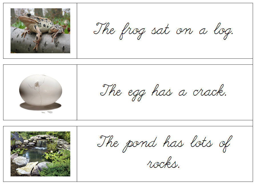 Step 2: Sentence Cards - Set 1 (photos) - CURSIVE - Montessori Print Shop Digital Download phonics lesson