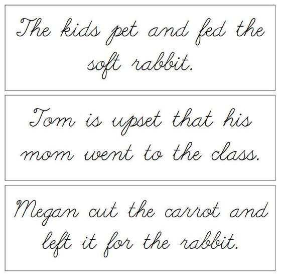 Step 2: Sentence Cards - Set 3 - CURSIVE - Montessori Print Shop Digital Download phonics lesson