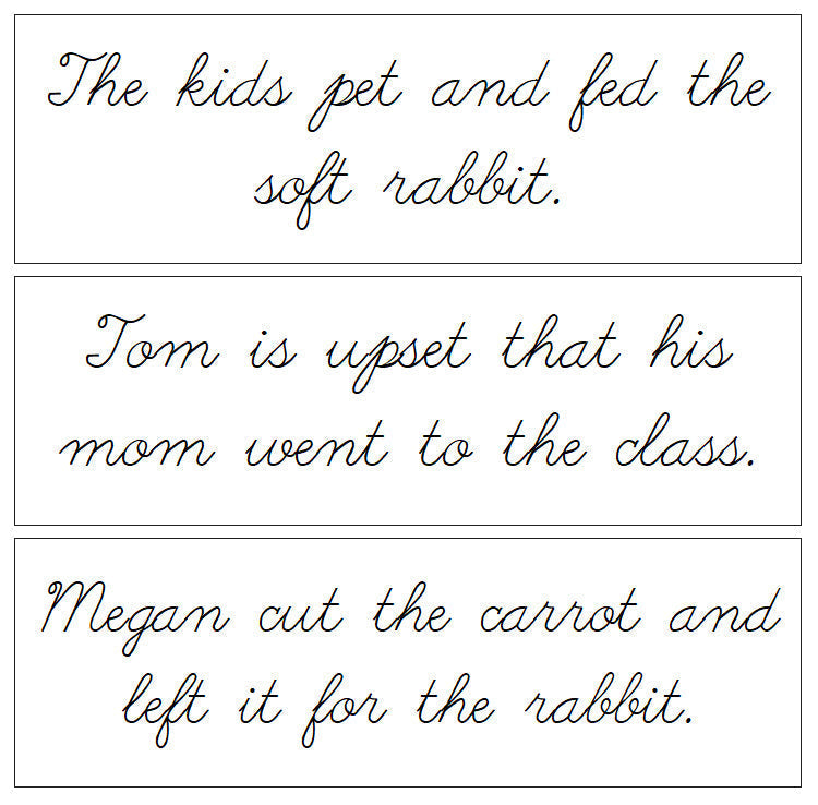 Step 2: Sentence Cards - Set 3 - CURSIVE - Montessori Print Shop Digital Download phonics lesson