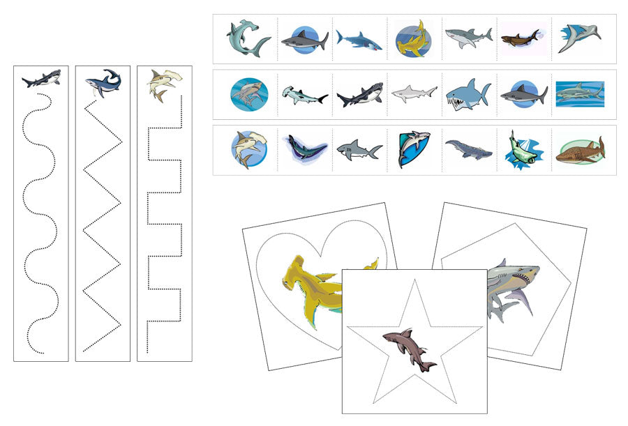 Sharks Cutting Work - Preschool Activity - Montessori Print Shop Digital Download