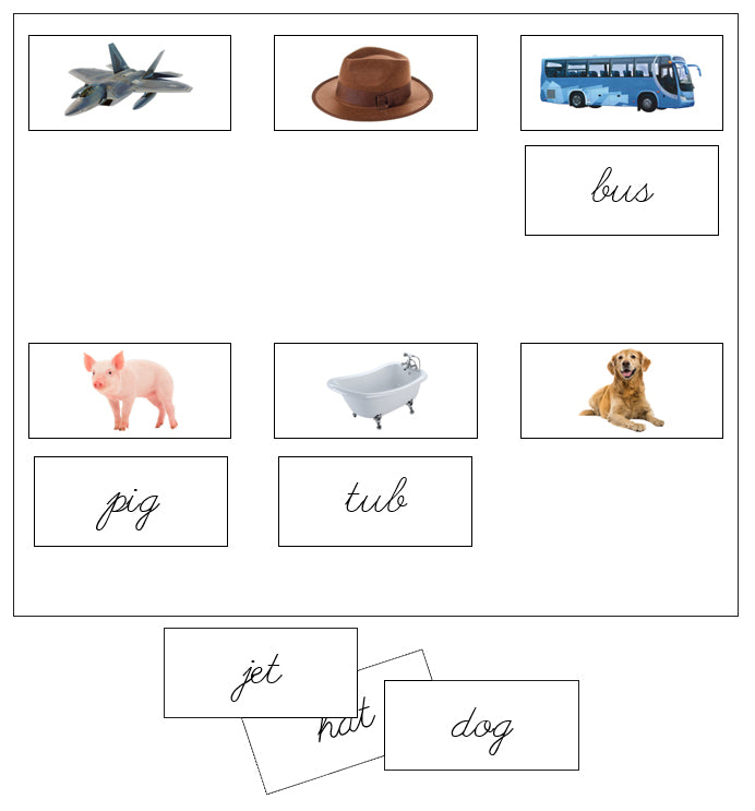 Montessori Step 1 Language Series Bundle (photos) - CURSIVE - Phonetic Sheets and Labels - Montessori Print Shop Phonics Language Program