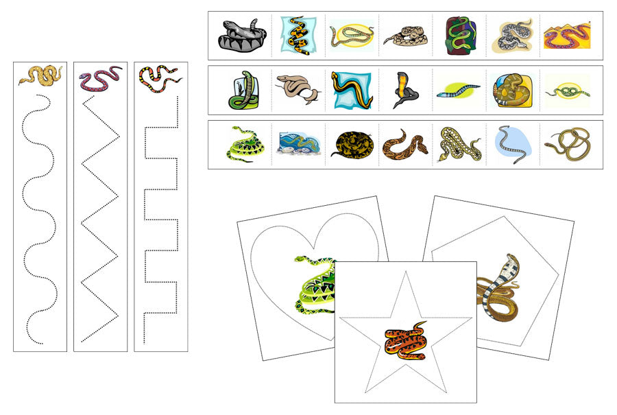 Snakes Cutting Work - Preschool Activity - Montessori Print Shop Digital Download