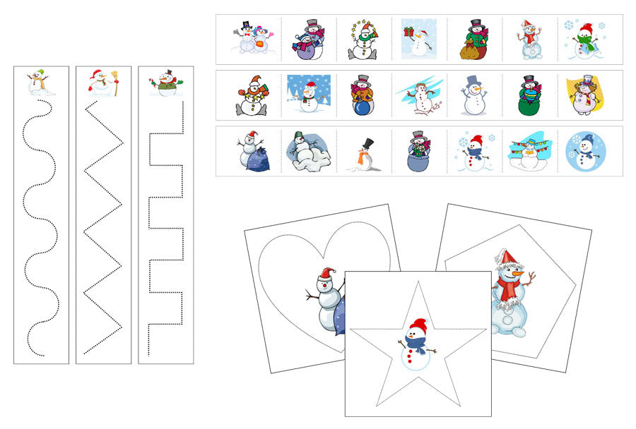 snowmen Cutting Work - Preschool Activity - Montessori Print Shop Digital Download