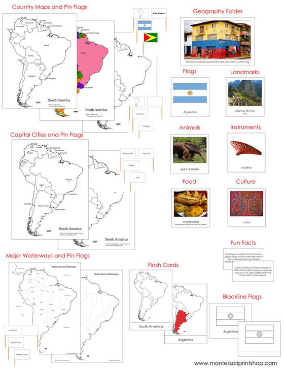 South America Geography Deluxe Bundle - Montessori geography cards and maps