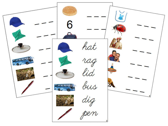 Montessori Step 1: Spelling Cards (photos) - CURSIVE - Montessori Print Shop phonics lesson