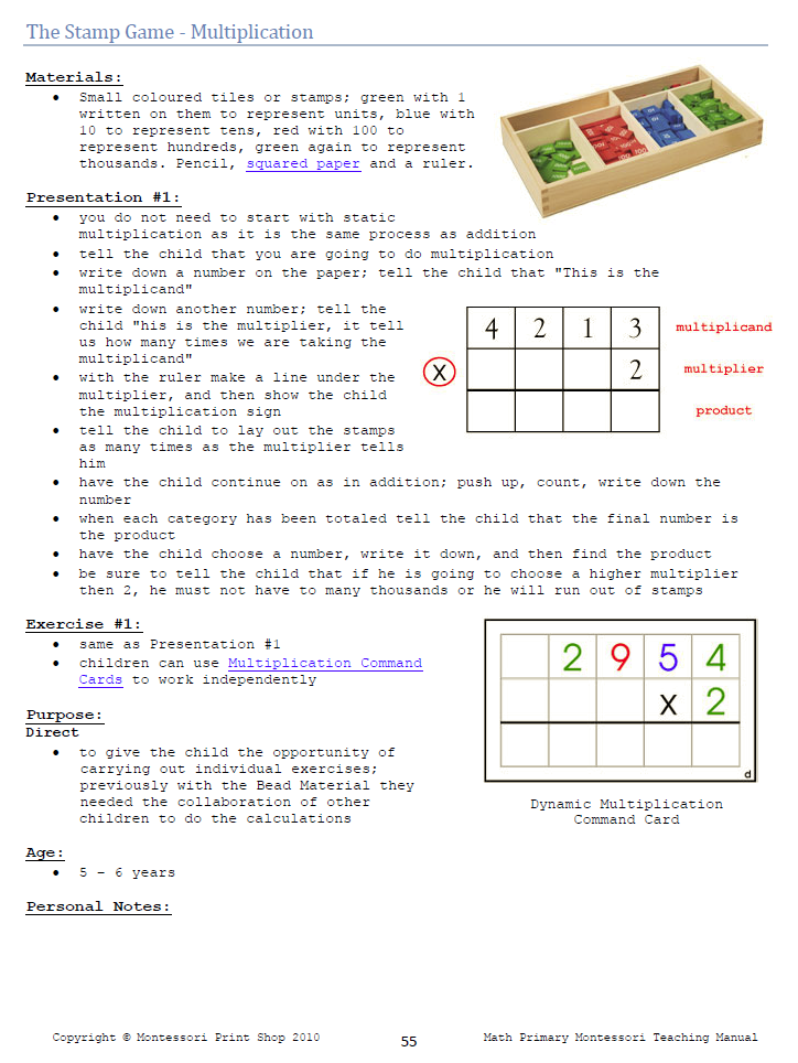 Montessori stamp game lesson - Montessori Print Shop Digital Download Primary Teaching Manual