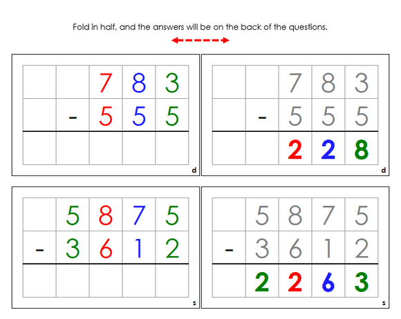 Montessori Subtraction Command Cards (color) - Montessori Print Shop