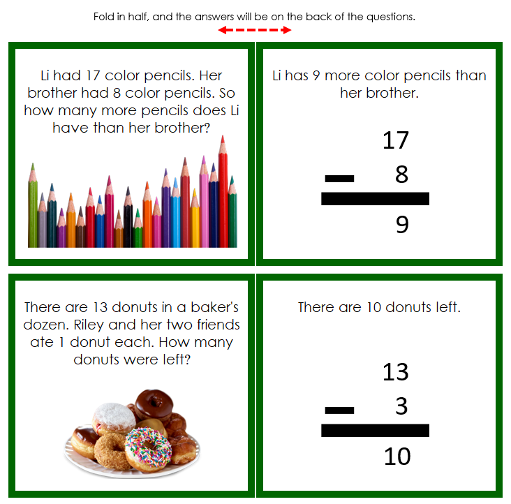 Subtraction Word Problems (color) Set 2 - Montessori Print Shop Digital Download