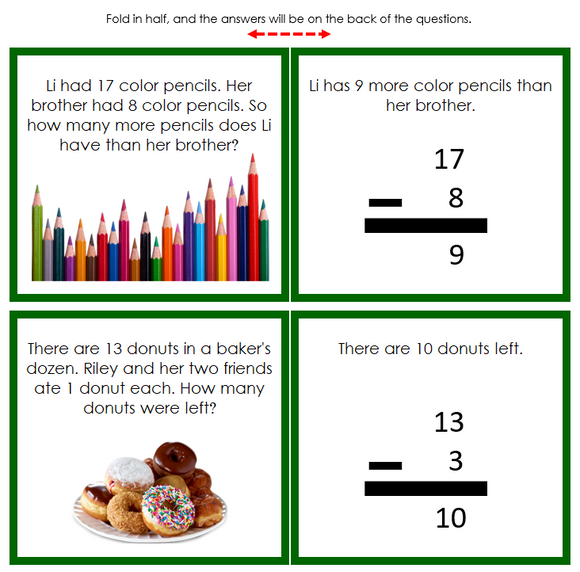 Subtraction Word Problems (color) Set 2 - Montessori Print Shop Digital Download