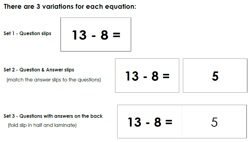 Montessori Subtraction Equation Tickets - Montessori Print Shop Digital Download