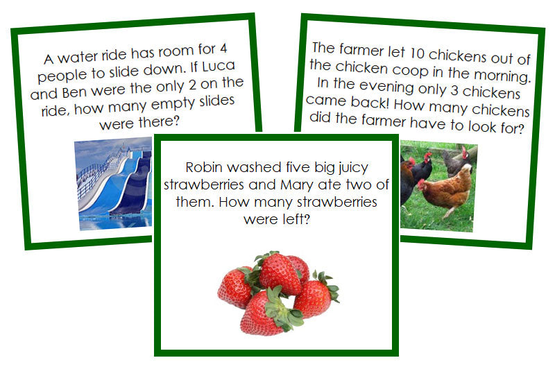Subtraction Word Problems (color) - Montessori Print Shop Digital Download