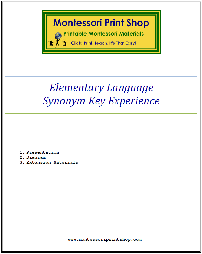 Elementary Montessori Synonym Key Experience - Montessori Print Shop Digital Download