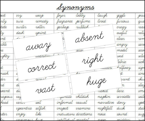 Synonyms (cursive) - Montessori Print Shop Grammar Lesson