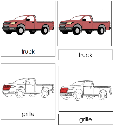 Truck Nomenclature 3-Part Cards (red) - Montessori Print Shop Digital Download