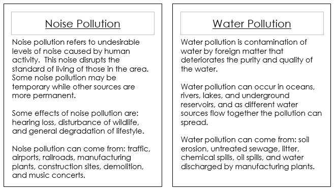 Types of Pollution Chart & Cards - Montessori Print Shop Digital Download Science