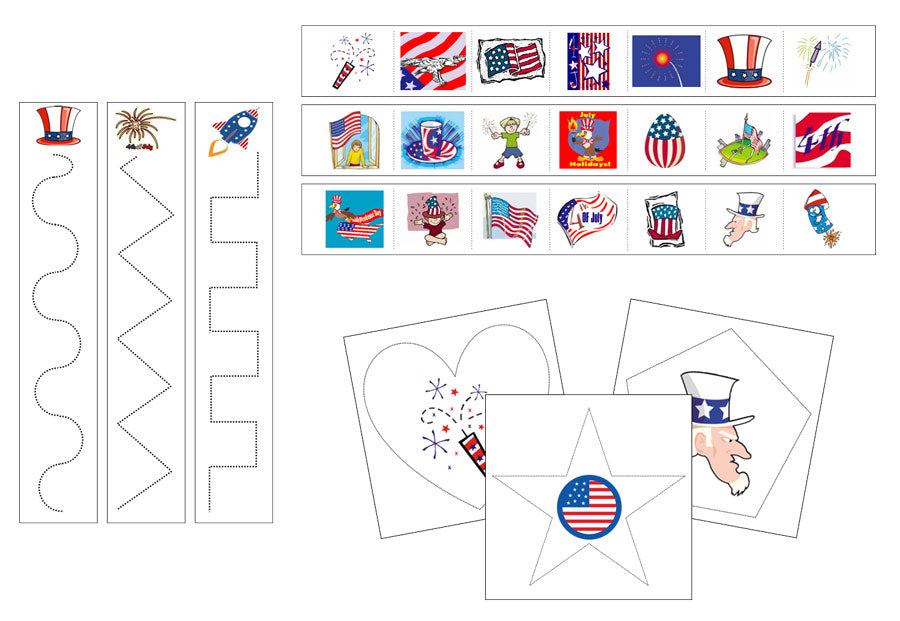 US Fourth of July Cutting Work - Preschool Activity - Montessori Print Shop Digital Download