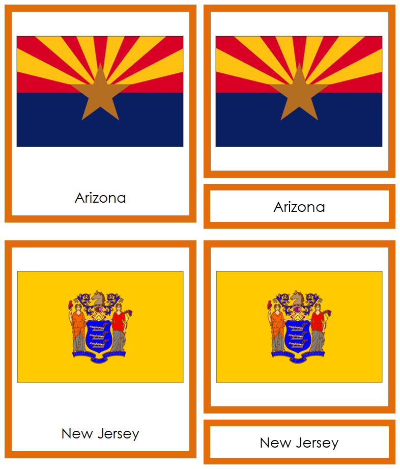 Flags of the United States of America 3-Part Continent Cards - Montessori Print Shop Digital Download