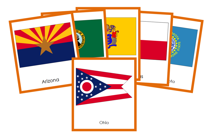 Flags of the United States of America 3-Part Continent Cards - Montessori Print Shop Digital Download