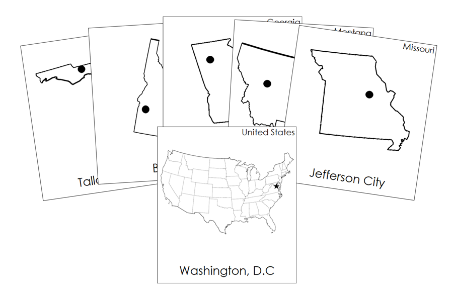 Capital Cities of the United States of America 3-Part Cards - Montessori Print Shop Digital Download