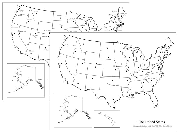 United States Capital Cities Map - Montessori Print Shop Digital Download geography materials