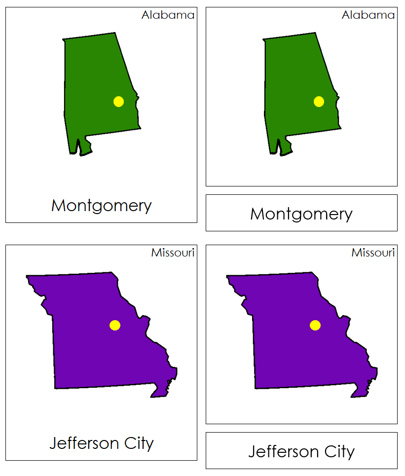 Capital Cities of the United States of America 3-Part Cards - Montessori Print Shop Digital Download