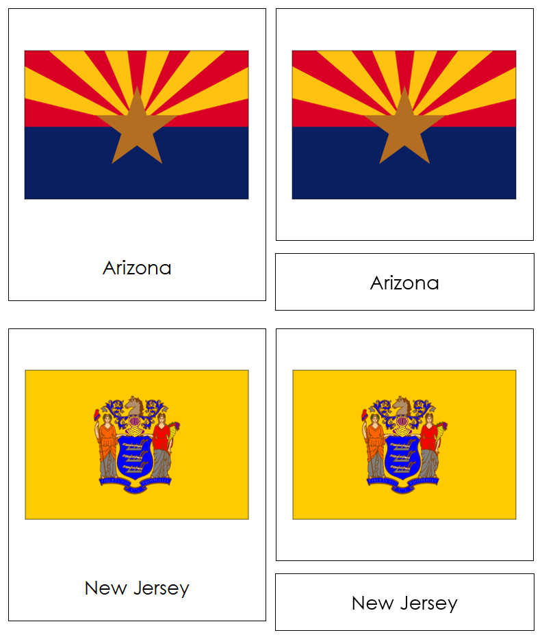 Flags of the United States of America 3-Part Continent Cards - Montessori Print Shop Digital Download