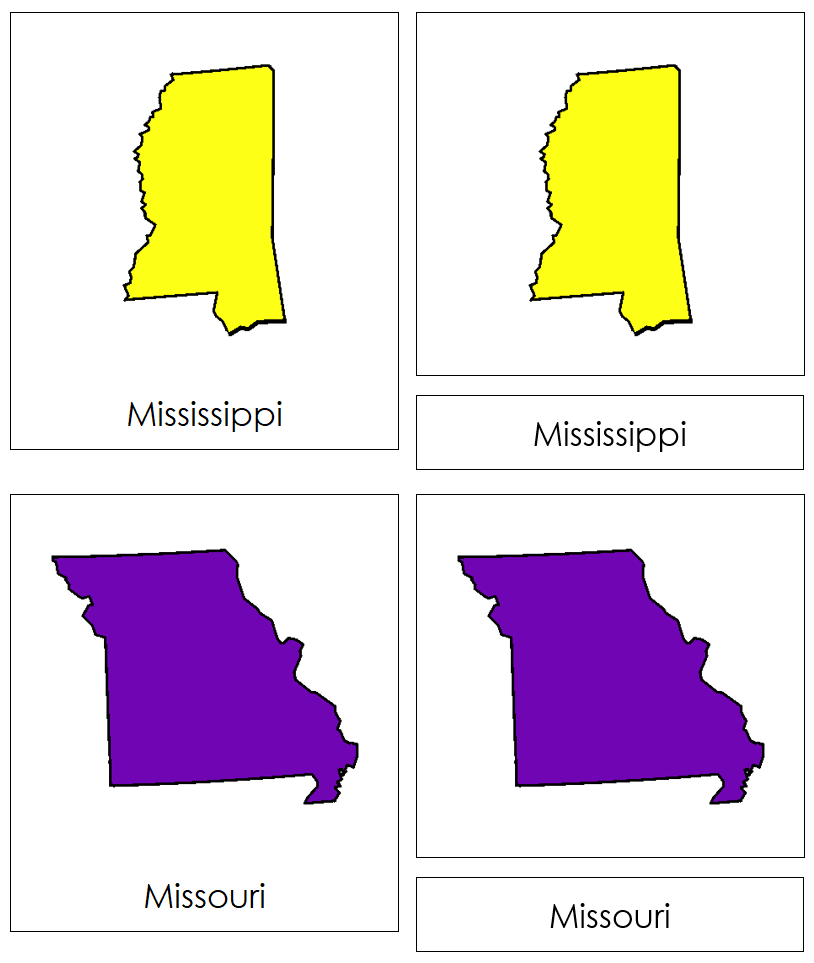 States of the USA 3-Part Cards (color-coded) - Montessori Print Shop Digital Download