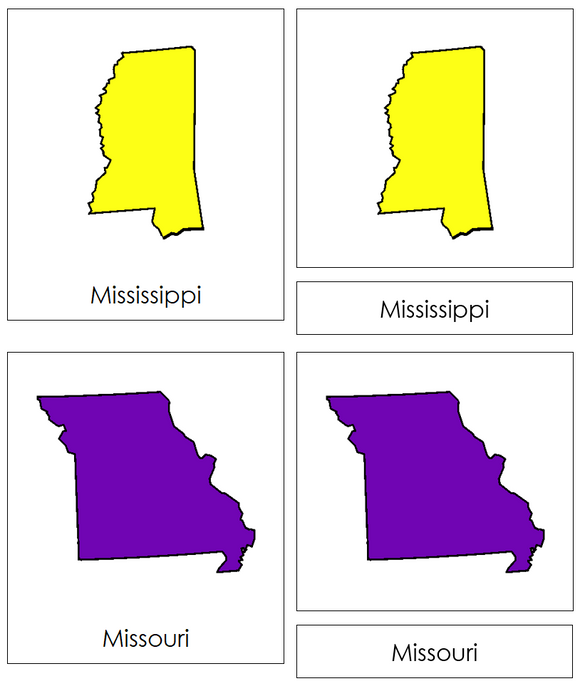 States of the USA 3-Part Cards (color-coded) - Montessori Print Shop Digital Download