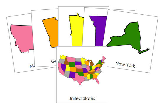 States of the USA 3-Part Cards (color-coded) - Montessori Print Shop Digital Download